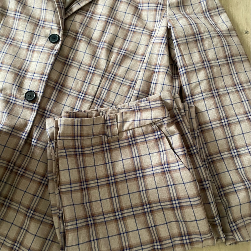 Collusion Womens Check Straight Leg Pant Suit Set